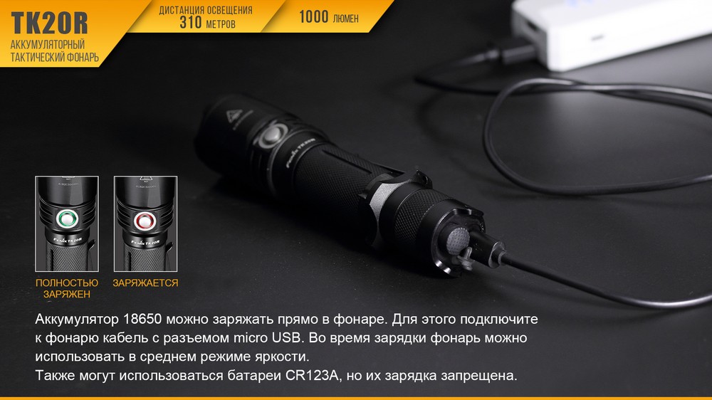 Фонарь Fenix тактический TK20R 1000 люмен — изображение 7