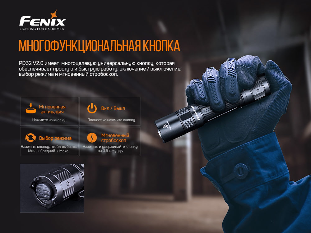Фонарь Fenix тактический PD32 V2.0 1200 люмен — изображение 8