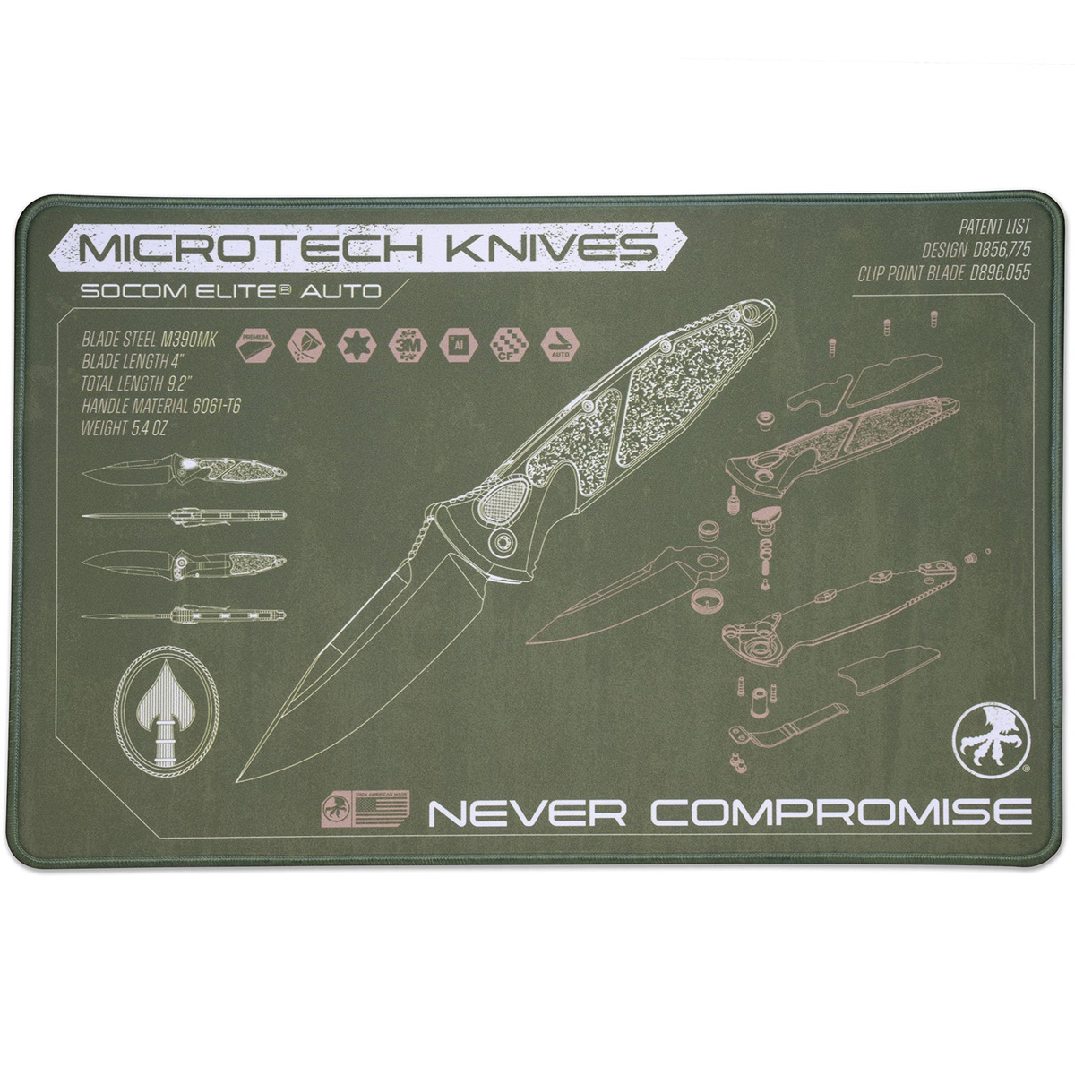 Коврик настольный Microtech SOCOM ELITE AUTO OD GREEN MAT-SEA